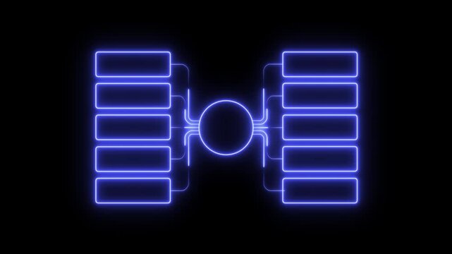 Glowing neon Simple modern template for process flow diagram. Flat infographic design for website or data presentation. Business process flowchart, implement and improve on virtual screen. process 