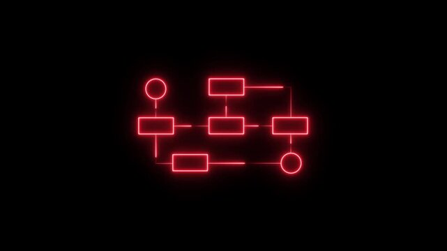 Glowing neon Simple modern template for process flow diagram. Flat infographic design for website or data presentation. Business process flowchart, implement and improve on virtual screen. process 