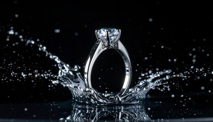 Diamond Ring in Water Splash - Elegant Jewelry Shot