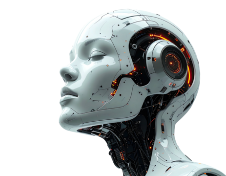 AI head, sleek, futuristic, female robot