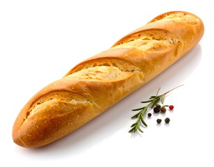 A long loaf of artisan bread, with rosemary and peppercorns