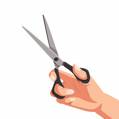 A hand holding a pair of open black scissors.