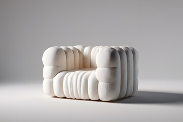 Modern minimalist white armchair with cushions on grey background