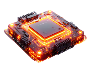 High-tech circuit board with glowing processor