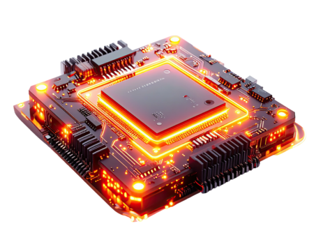 High-tech circuit board with glowing processor