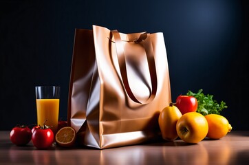 paper shopping bag with groceries and vegetables