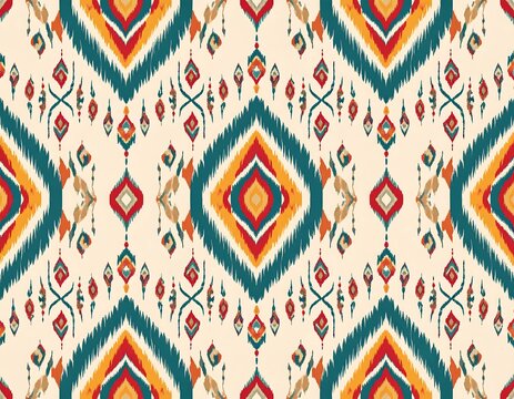 Geometric, vibrant Ikat pattern