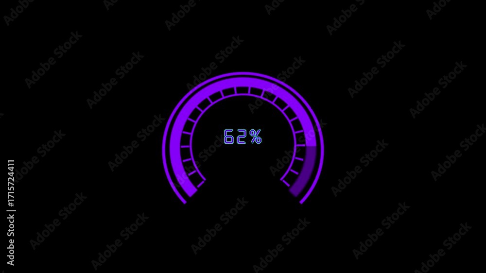 Poster purple loading progress meter animated. hud interface 37 percent complete digital technology circle 