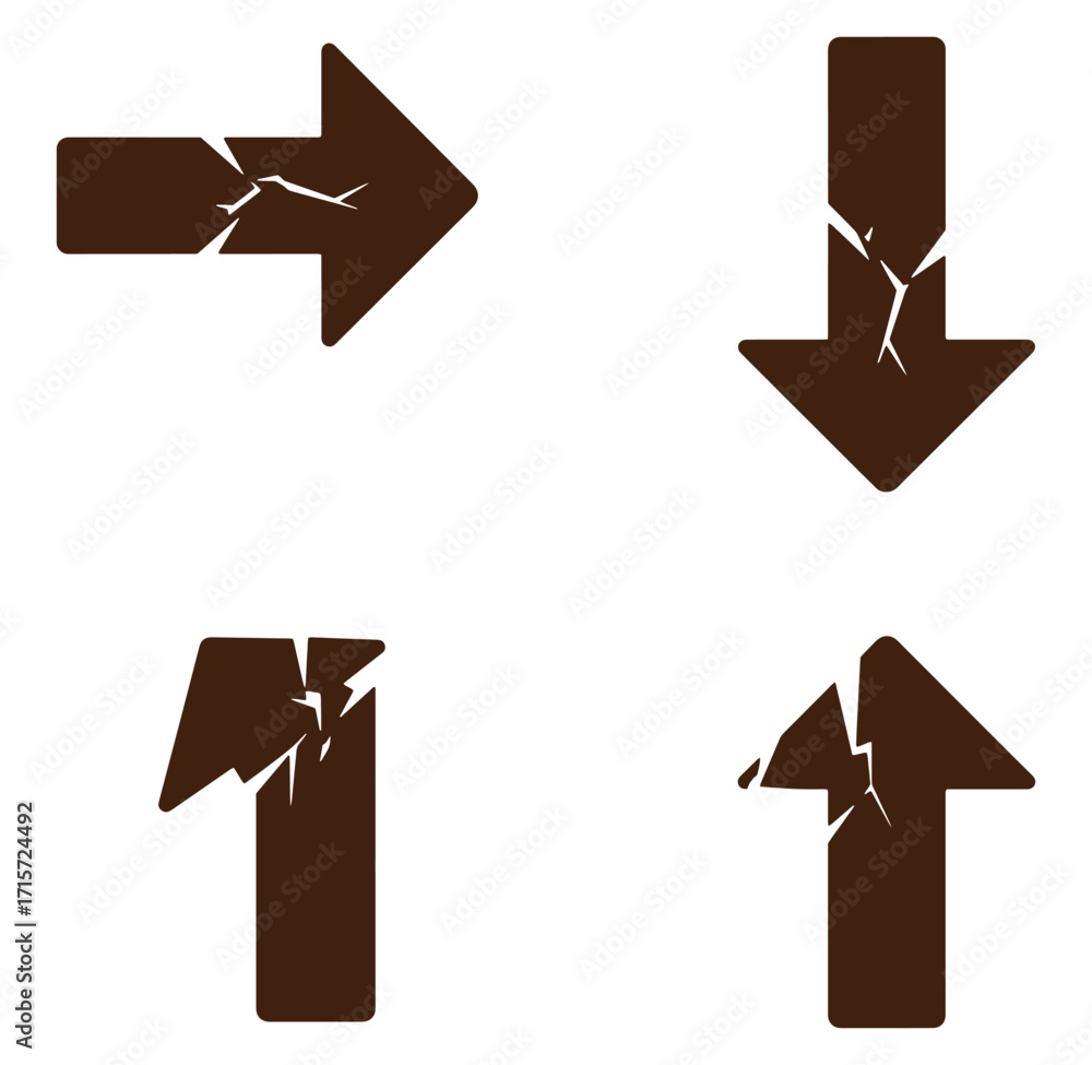 Poster brown arrows directional symbols with a cracked effect displaying movement and change
