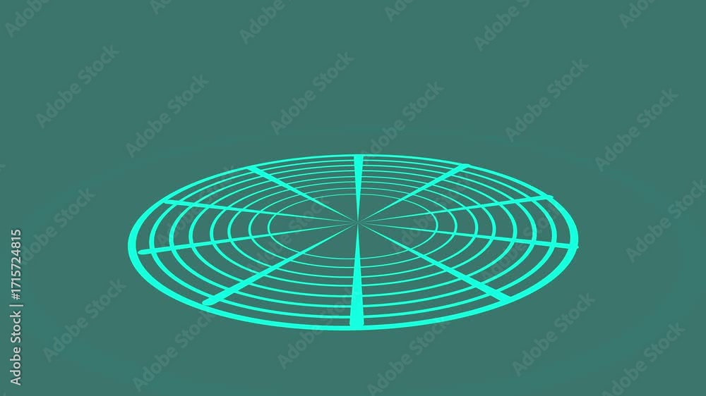 Poster animated abstract teal circular grid. rotating seamless loop 3 d render futuristic technology hud in