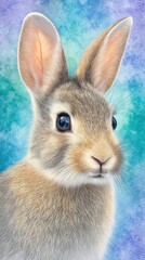 Fototapeta premium Brown Rabbit Watercolor Portrait Against Blue Purple Background