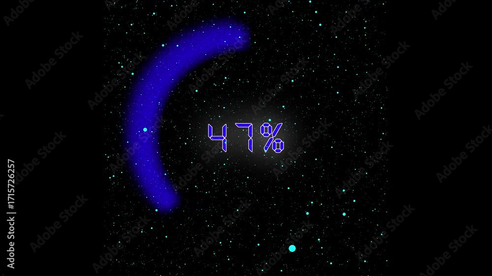 Poster loading screen progress bar animation. 28 percent complete neon blue arc digital display space backg