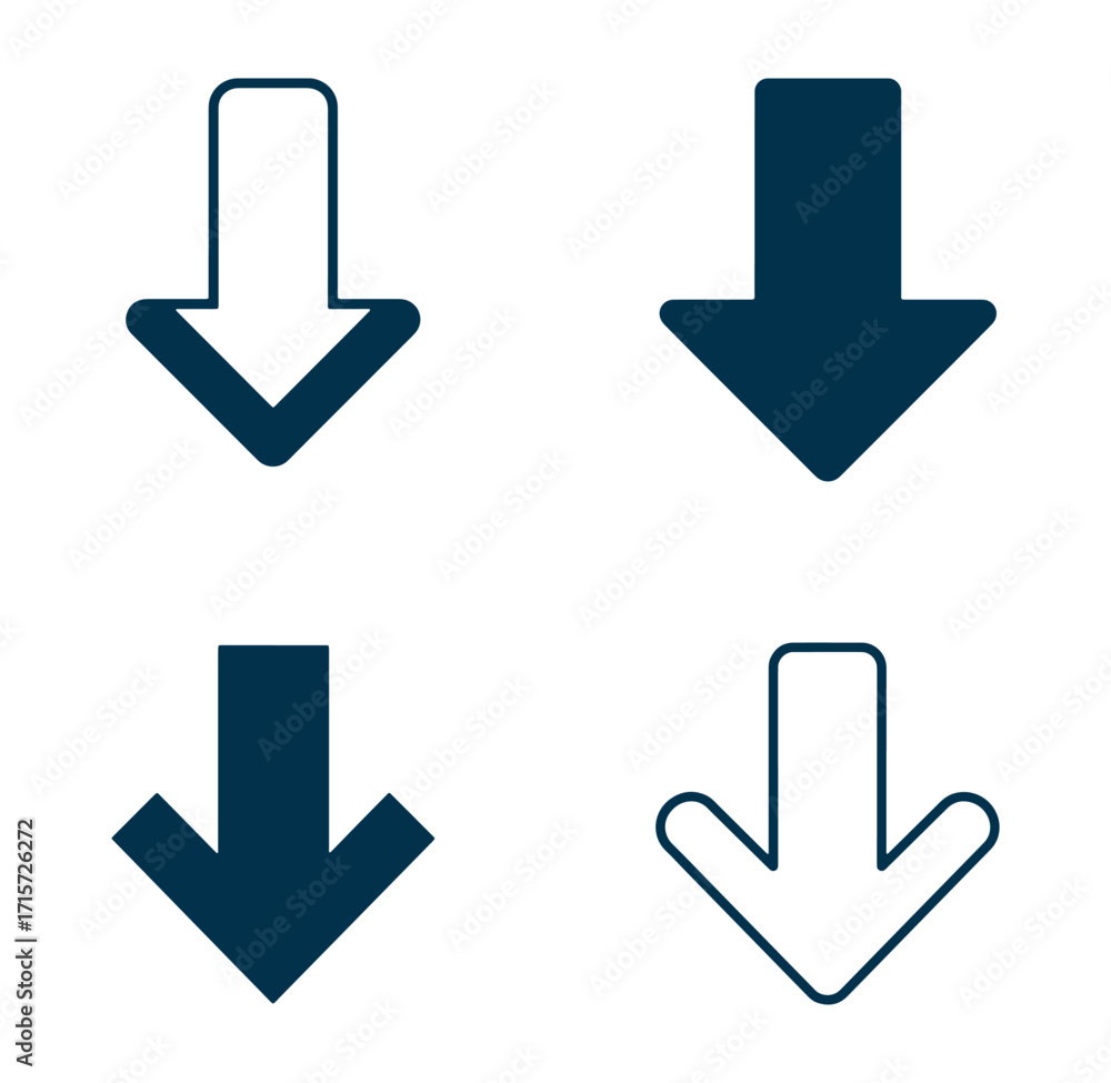 Poster four different simple downward pointing arrows in modern blue and white color scheme