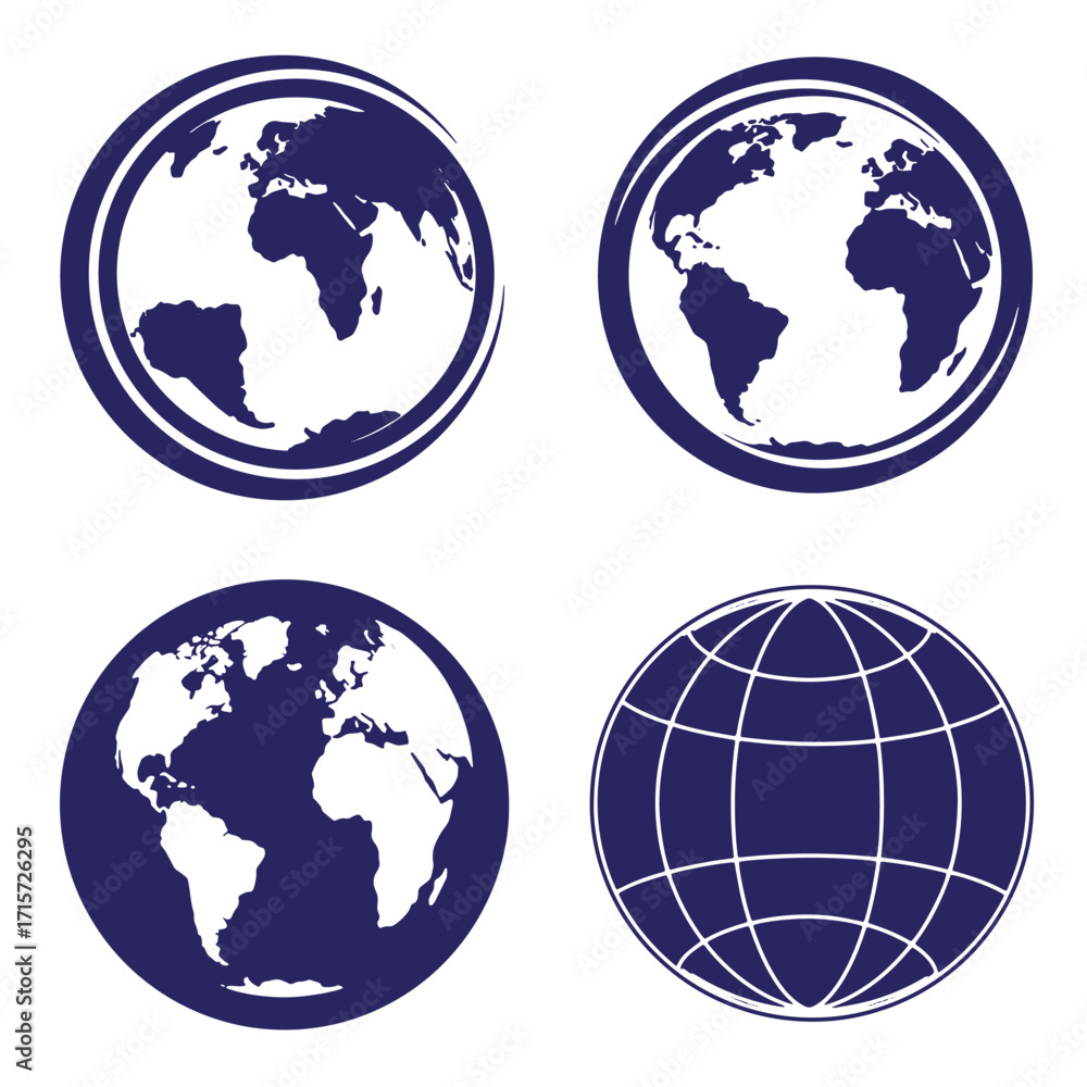 Poster collection of global world earth icons in different styles for universal design concepts