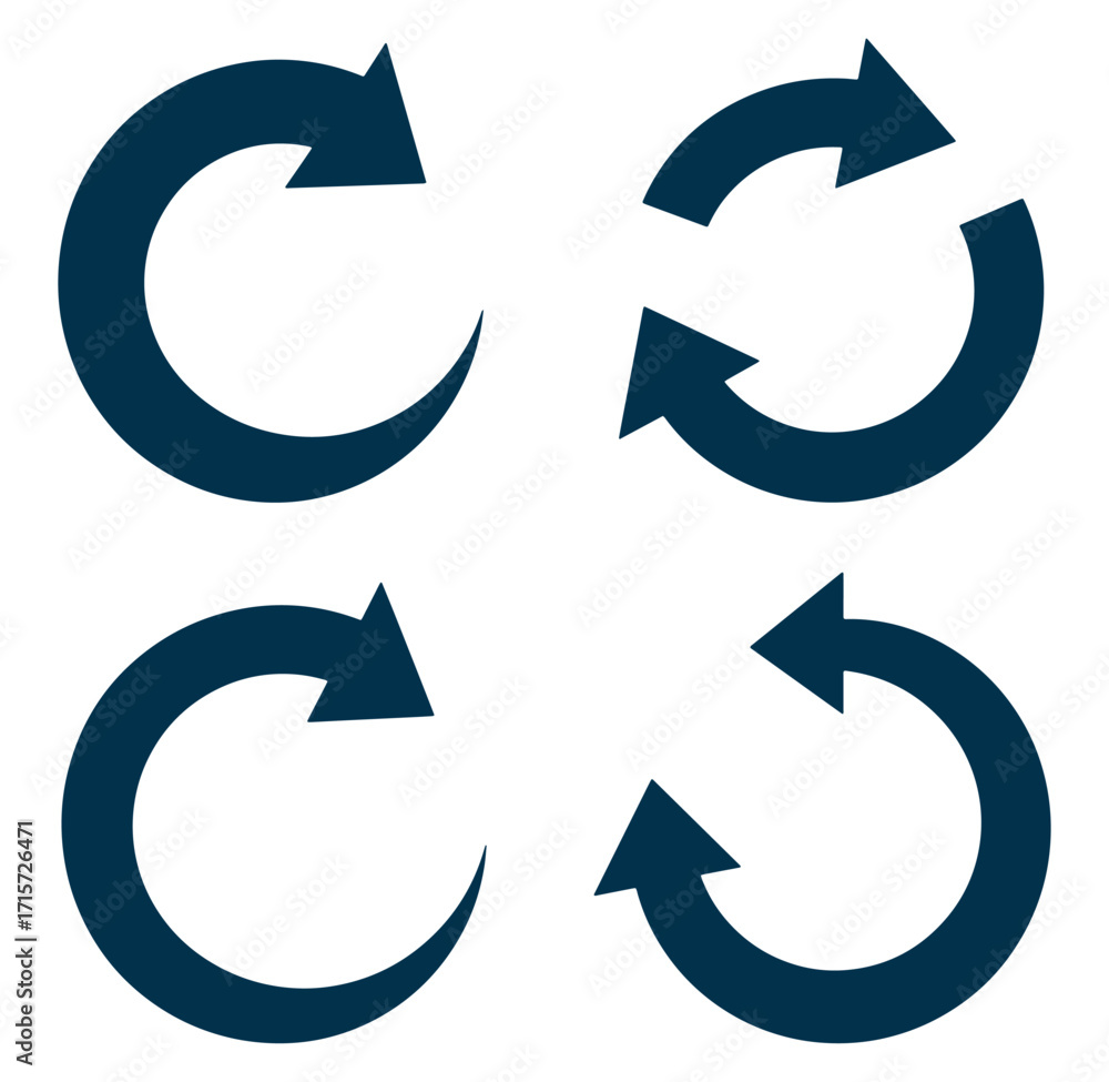 Poster four isolated blue arrows in different directions representing refresh and recycling processes
