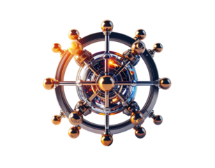 Ornate metallic wheel with glowing center