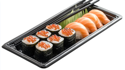 Enjoy fresh salmon nigiri and ikura gunkan maki sushi takeout for a delicious meal, perfect for a quick lunch or dinner celebration with authentic Japanese flavor