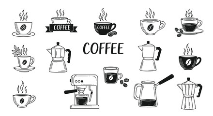 Enjoy a morning ritual with these hand-drawn coffee illustrations for menus, cafes, and creative designs