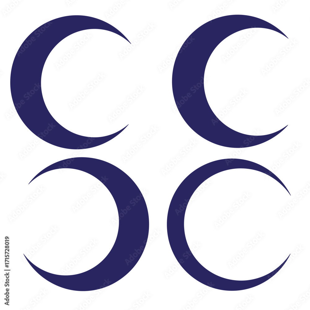 Poster four crescent moon silhouettes arranged in a grid simple graphic design element