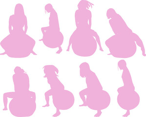 バランスボールを使ってトレーニングする女性のイラスト