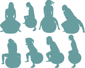 バランスボールを使ってトレーニングする女性のイラスト