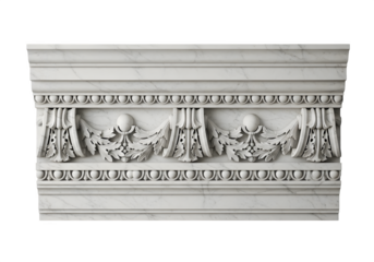 Elegant marble frieze with intricate carvings isolated on transparent background, showcasing classical architectural detail and craftsmanship