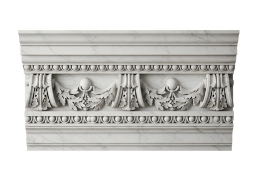 Elegant marble frieze with intricate carvings isolated on transparent background, showcasing classical architectural detail and craftsmanship