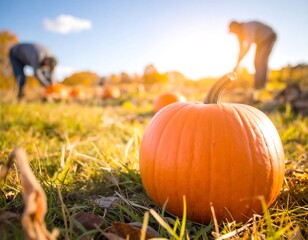 Pumpkins in a field at harvest time