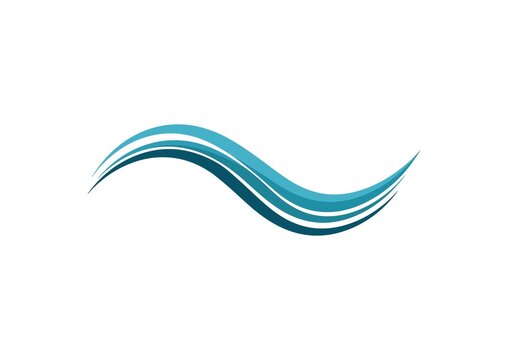 This is awoosh vector Abstract graphic of a dynamic, stylized wave. The design is composed of four parallel, flowing lines that vary in shade from a light, vibrant blue at the top to a deep, dark blue