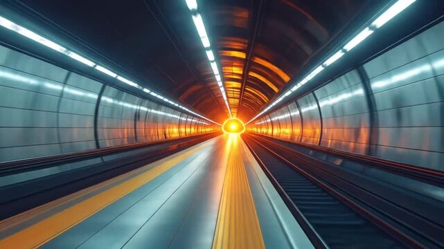 Subway Tunnel Perspective with Glowing Light