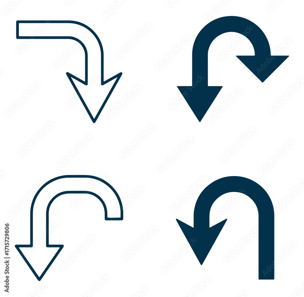 Poster up and down arrows in curved form with different graphic styles and colors