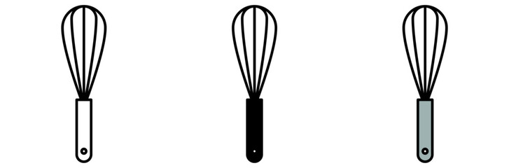 Three different color of whisk on display, simple yet striking. The whisks is designed to be used for whipping cream and stirring eggs in the kitchen