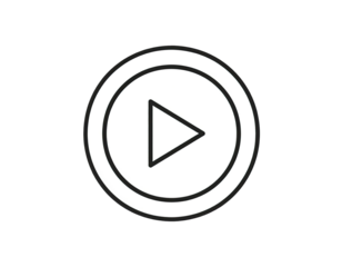 White play button icon, double-ringed, on black background