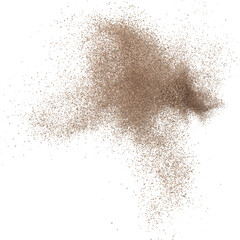 3D rendering of scattered sand granules or fine dirt on transparent background
