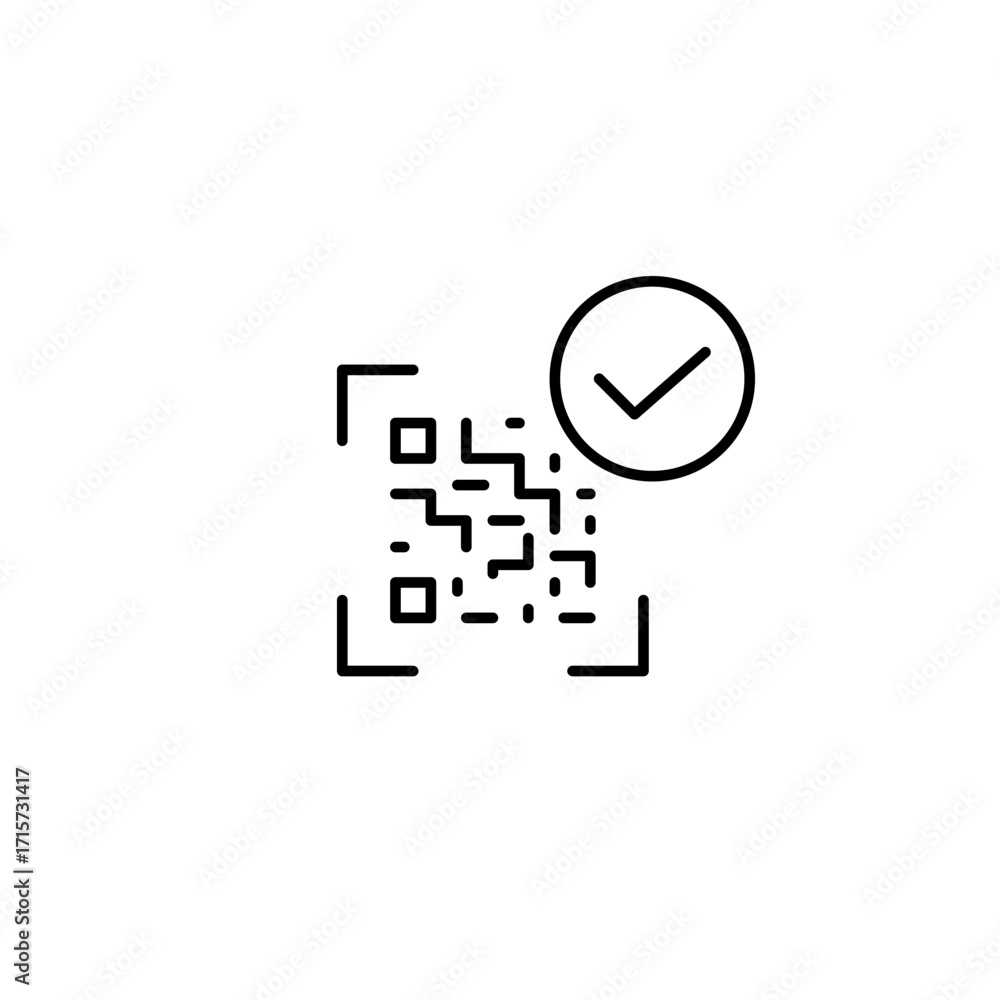 Poster qr code and checkmark. purchase approved, safe payment and transactions. pixel perfect, editable str