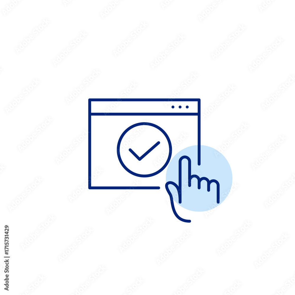 Poster checkmark on web page. approved access, identity verified, secure online data. pixel perfect, editab