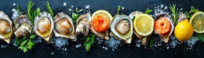 Fresh Seafood Platter with Oysters, Shrimp, and Lemon