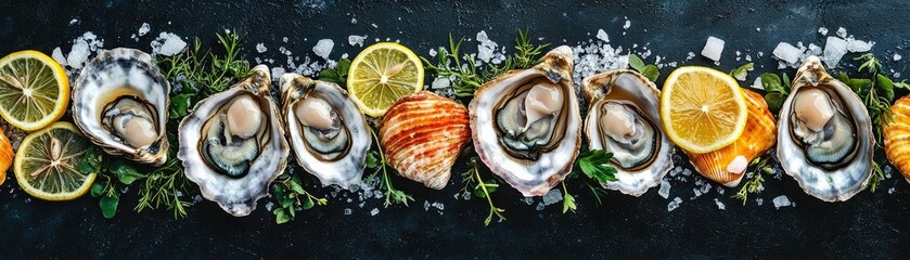 Fresh Oysters with Lemon and Herbs on Slate