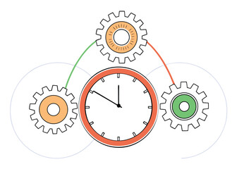 Obraz premium Clock With Interconnected Gears And Arrows time mechanism