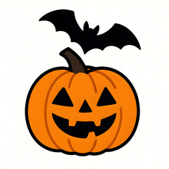 Fototapeta premium Cartoon halloween pumpkin with a black bat isolated on white background halloween clipart