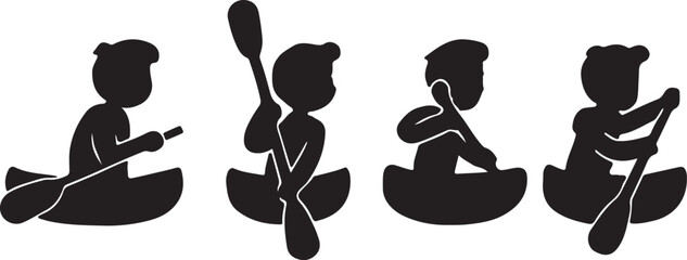 Canoeing Silhouette Vector Set — Paddle, Lake, Water Sports, Minimalist Flat Design