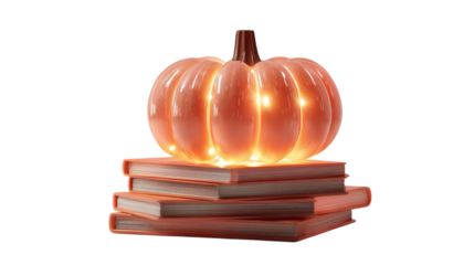 Pumpkin and books isolated on transparent background