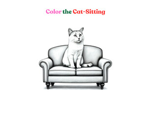Cartoon cat sitting on a sofa for kids’ coloring book
