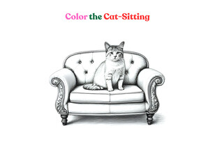 Cartoon cat sitting on a sofa for kids’ coloring book