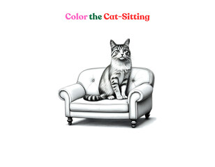 Cartoon cat sitting on a sofa for kids’ coloring book