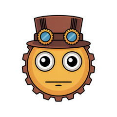 Steampunk gear face with goggles and top hat on transparent background