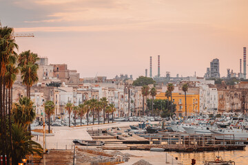 Panoramic view of Taranto harbor at sunset