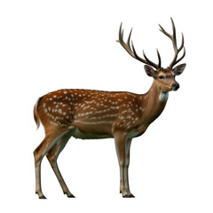 Majestic sika deer standing alert in dark forest on transparent background