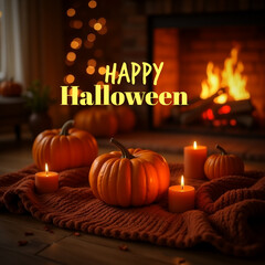 A halloween living room adorned with pumpkins, cobwebs and spooky decorations showcasing the festive spirit of halloween