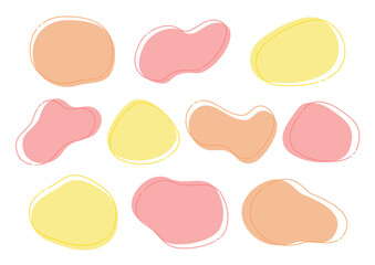 シンプルなパステルカラーのやわらかい形のフレームイラストセット（赤・オレンジ・黄色）